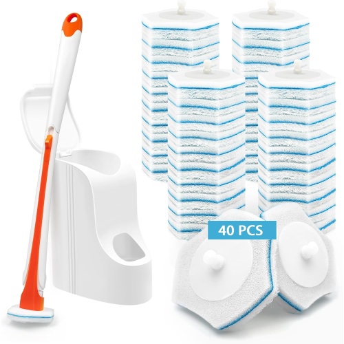 Disposable Toilet Brush w/40 Refills & Storage Caddy Jehonn