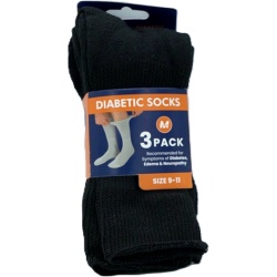 Diabetic Socks 3pk. Black Size 9-11