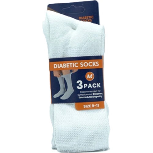Diabetic Socks 3pk. White Size 9-11