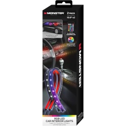 RGB LED Car Interior Strip Lights 10.5 2pk. Multicolor w/Remote Monster"