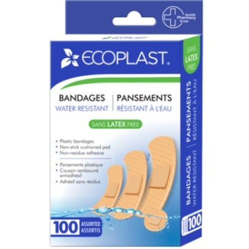 Bandages Water Resistant Plastic 100pk. Assorted Ecoplast