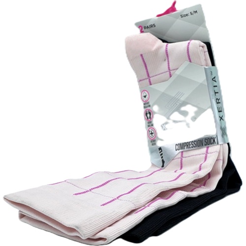 Ladies Compression Socks 2pk. Pink/black Size: S/m Xertia
