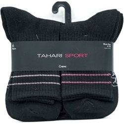 Socks Ladies 6pk. Crew Black Tahari Sport Shoe Size 4-10