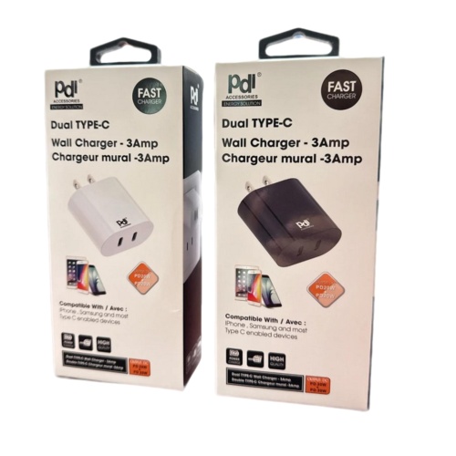 Wall Charger Dual USB C 3A Ass't Colours PDI