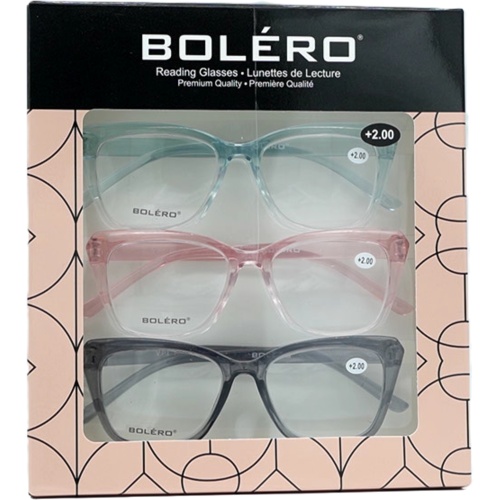 Reading Glasses +2.00 3pk. Bolero