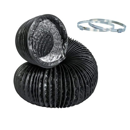 Flexible Aluminum Duct w/Lightproof PVC Jacket 10 x 25' w/2 Clamps ProYard Hydro