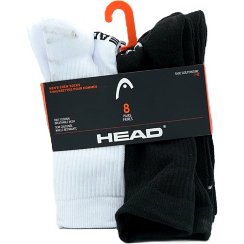 Men's Crew Socks 8pk. Black/White Half Cushion Breathable Mesh Size 7-12 Head