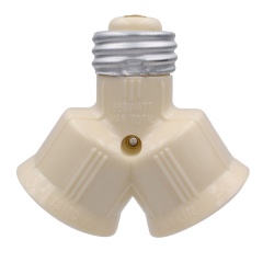 Keyless socket adapter medium base ivory 1 to 2 sockets