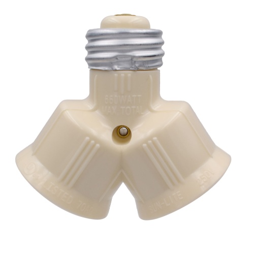 Keyless socket adapter medium base ivory 1 to 2 sockets
