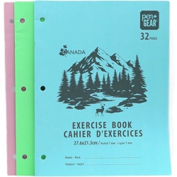 Exercise Book 27.6cm x 21.3cm 32pgs. Ass't Colours Canada Pen + Gear