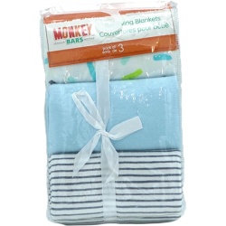 Receiving Blankets 3pk. 28 X 28" Blue Colours Monkey Bars"