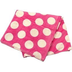 Beach Towel Pink w/White Polka Dots 30 x 60" 100% Cotton"