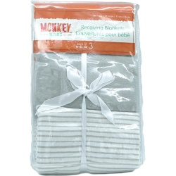Receiving Blankets 3pk. 28 x 28" Grey Colour Monkey Bars"