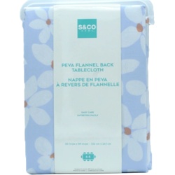 PEVA Flannel Back Tablecloth 60 x 84" Blue Floral S & Co Home"