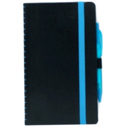 Notebook 5 x 8.5" 80 Lined Pages Black & Blue w/Pen Elastic Close"