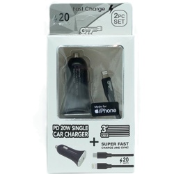 3' USB-C to Lightning Cable & PD Car Charger 20W Fast Charge