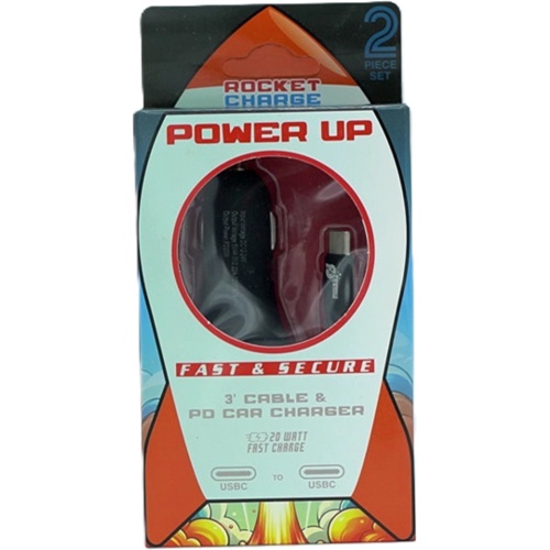 3' USB-C to USB-C Cable & PD Car Charger 20W Fast Charge Power Up