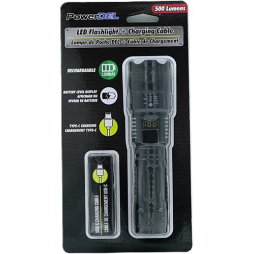 LED Flashlight 500 Lumens Rechargeable PowerDEL
