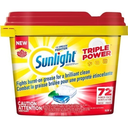 Sunlight Dishwasher Detergent, Triple Power 72 Count, Fresh Scent