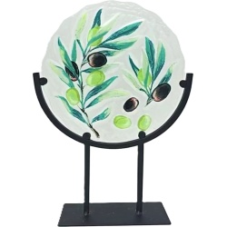 Table Décor Stained Glass On Stand Olives 8.75 x 12.5" Place & Time"