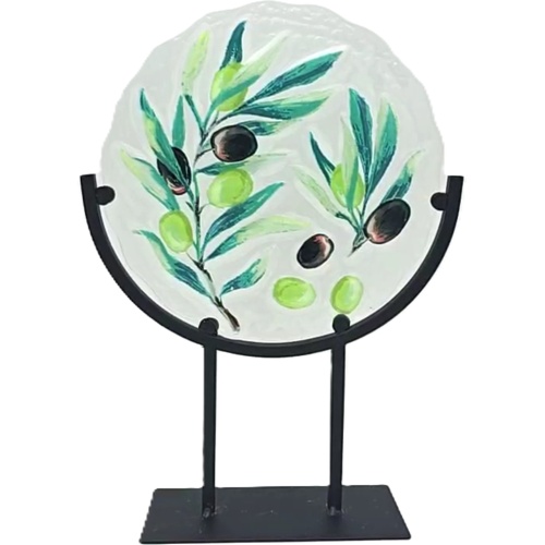 Table Décor Stained Glass On Stand Olives 8.75 x 12.5