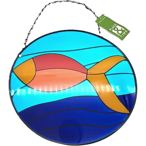 Wall Décor Stained Glass Fish 9.84 Round Place & Time