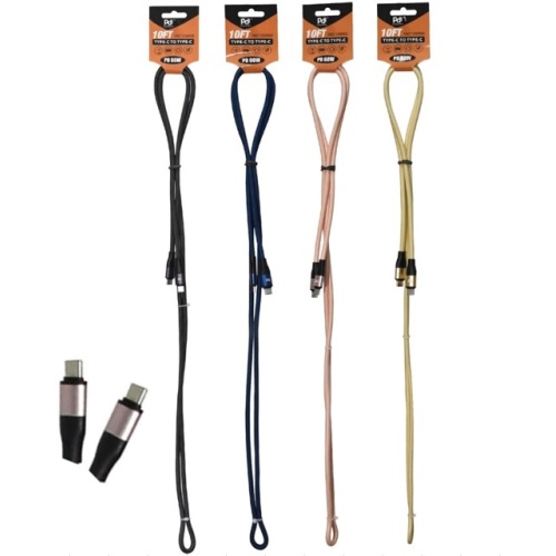 USB C - USB C 10Ft Braided HD Cable Ass't Colours PDI