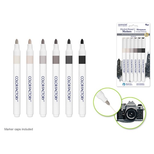Alcohol Markers Monochrome 6Pc Bullet Tip Color Factory