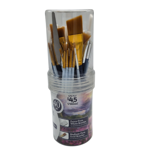 40pc. Premium Brush Set 39 Assorted Brushes w/1 Metal Palette Knife Artskills