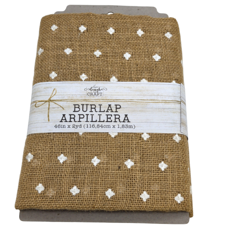 Burlap Arpillera 46 X 2yd. Natural W/white Dots Love Laugh Craft
