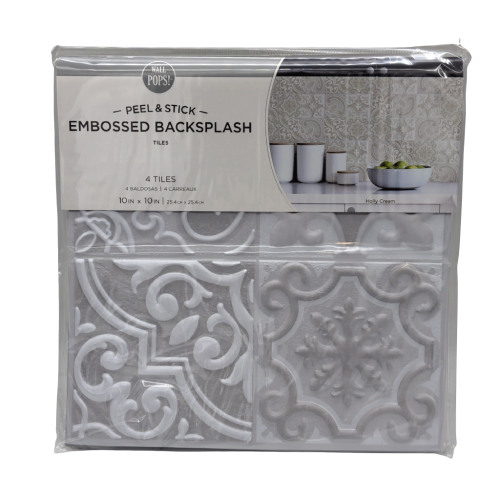 Peel & Stick Embossed Blacksplash Tiles Holly Cream 10 x 10