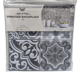 Peel & Stick Embossed Blacksplash Tiles Holly Grey 10 x 10" 4pk."