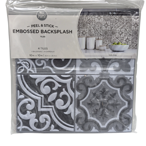Peel & Stick Embossed Blacksplash Tiles Holly Grey 10 x 10