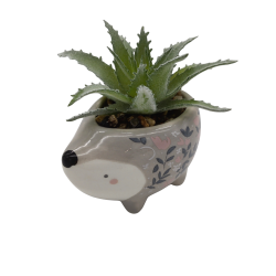 Small Faux Succulent In Hedgehog Shaped Pot 2 x 3""