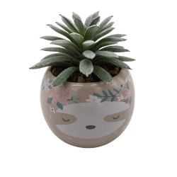 Small Faux Succulent In Sloth Shaped Pot 2 x 3""
