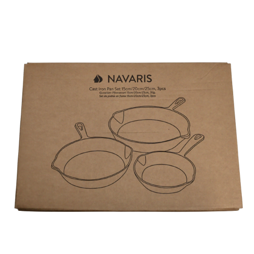 3pc. Cast Iron Pan Set 15cm/20cm/25cm Navaris (or $8.99/$12.99/$16.99)