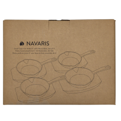 Cast Iron Skillet 6 w/Wood Base Set Of 4 Navaris (or $9.99ea)"
