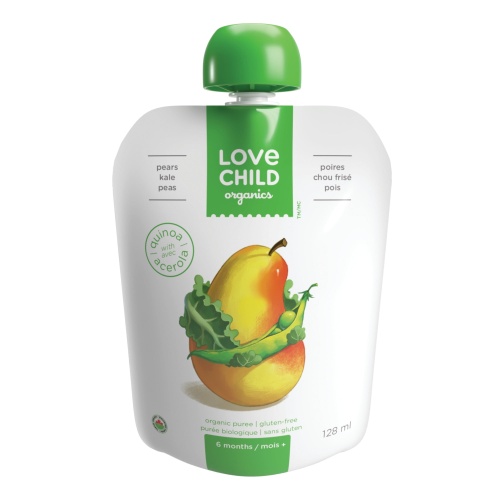Organic Puree Pears, Kale, Peas 128mL 6 Months + Love Child Organics