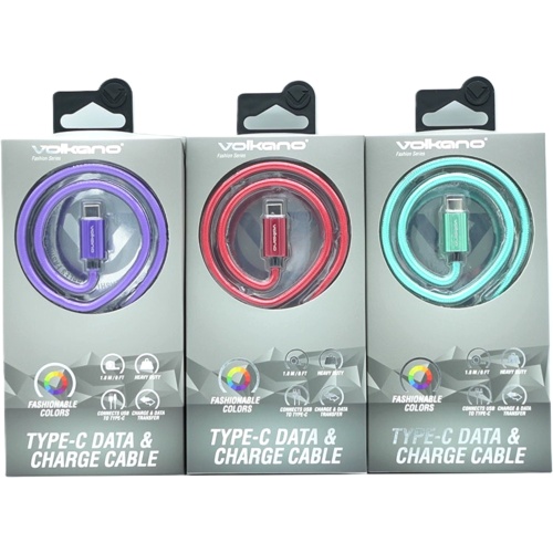 USB-A - USB-C 6Ft Braided Cable Ass't Colours Volkano