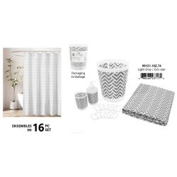 Bath Set 16 Pc - Grey - Waste Bin - 12 Hooks - Lotion Dispenser & Tumbler