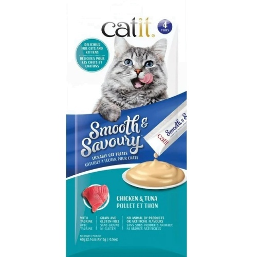 Lickable Cat Treats Chicken & Tuna 4 x 15g. Smooth & Savoury Catit 5 for $5.99(endcap)